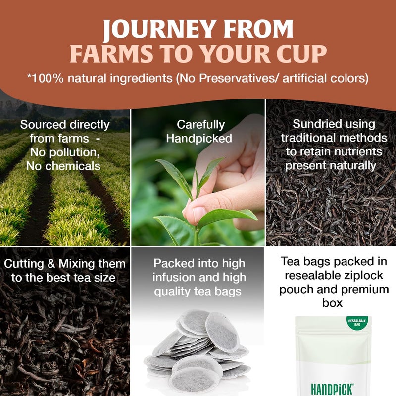 HANDPICK, Organic English Breakfast Black Tea Bags (100 Count) USDA Organic, Non-GMO | Strong, Robust, High-Caffeine Black Tea | Eco-conscious Tea Bags, Brew English Breakfast Tea & Kombucha Tea - Image 5
